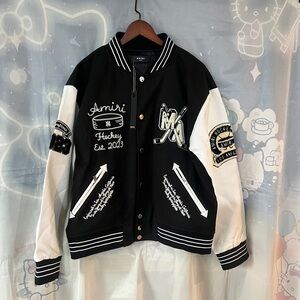 AMIRI Hockey Fighters Leather Jacket Black